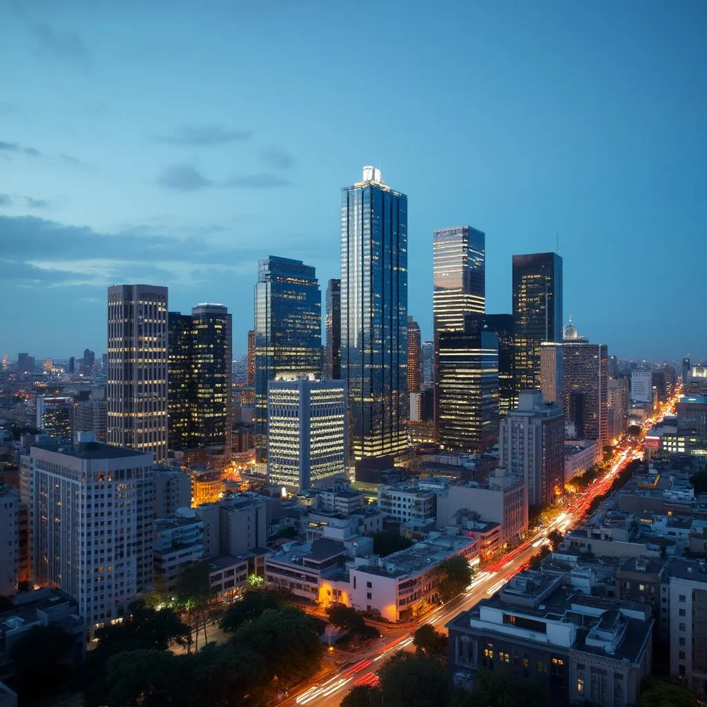 Panorama moderno de Buenos Aires al atardecer, simbolizando oportunidades financieras